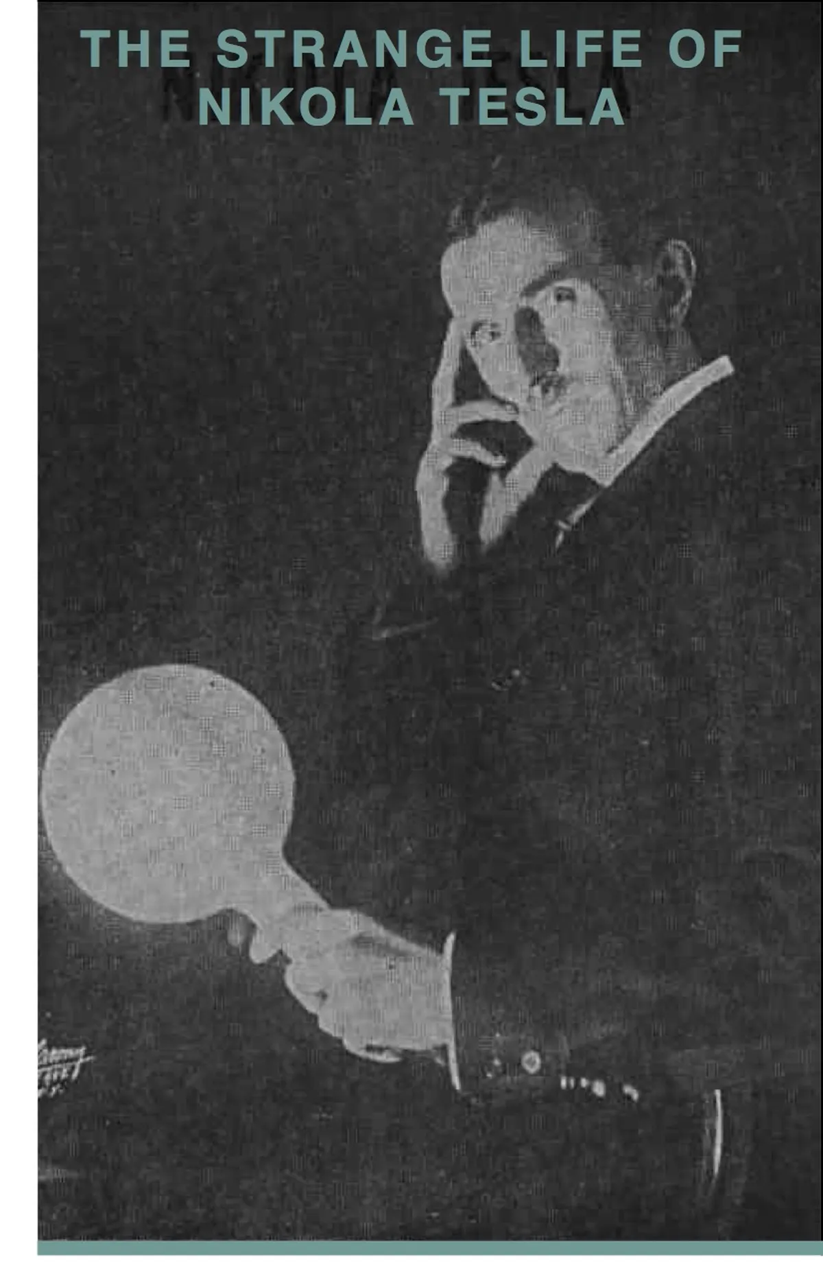 Nikola Tesla holding a light bulb, representing his innovative contributions to electricity and energy